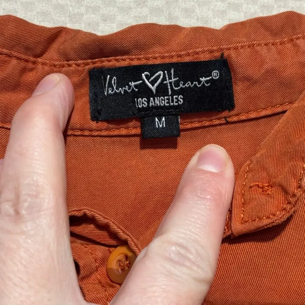 Velvet Heart Women's Burnt Orange Button Short Sleeve Top Size M - Picture 4 of 9